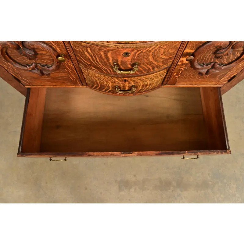 Antique Victorian Carved Tiger Oak Sideboard or Bar Cabinet, Circa 1890s - Image 7