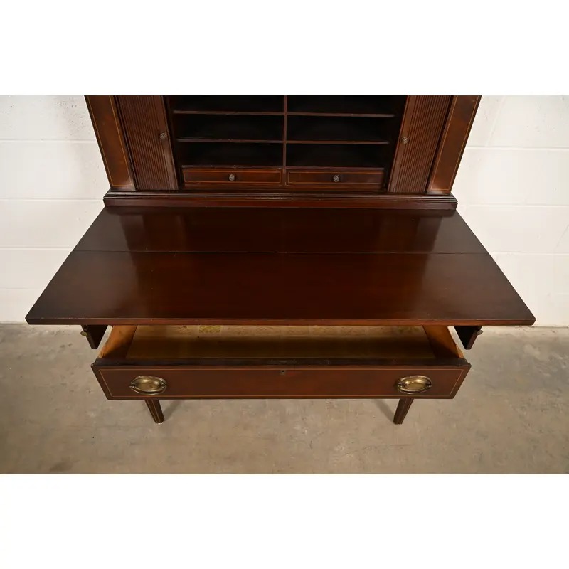 Baker Furniture Style Hepplewhite Mahogany Secretary Desk With Bookcase Hutch, Circa 1920s - Image 7