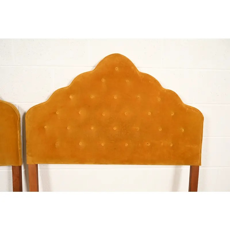 Grosfeld House Style Mid-Century Hollywood Regency Tufted Velvet Upholstered Twin Headboards, Pair - Image 7