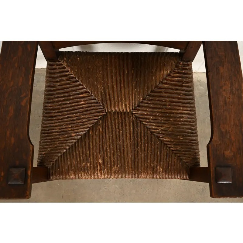Gustav Stickley Antique Mission Oak Arts & Crafts Armchair With Rush Seat, Circa 1910 - Image 7