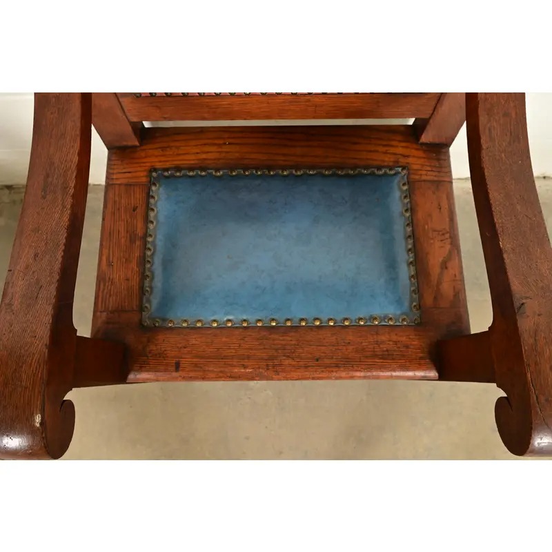 Harden Furniture Style Antique Arts & Crafts Carved Oak Library Chairs, Pair - Image 7