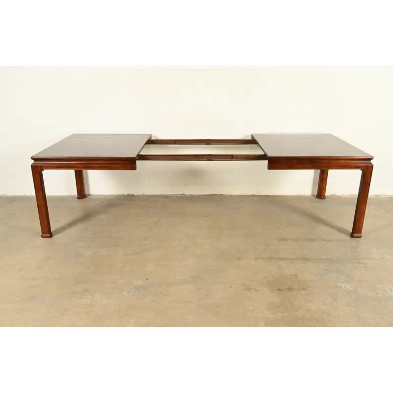 Henredon Mid-Century Hollywood Regency Mahogany and Burl Wood Extension Dining Table, Newly Refinished - Image 7