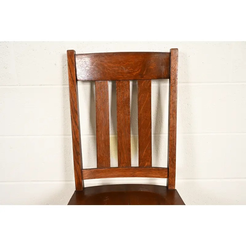 Limbert Style Antique Mission Oak Arts & Crafts Side Chairs or Dining Chairs, Pair - Image 7