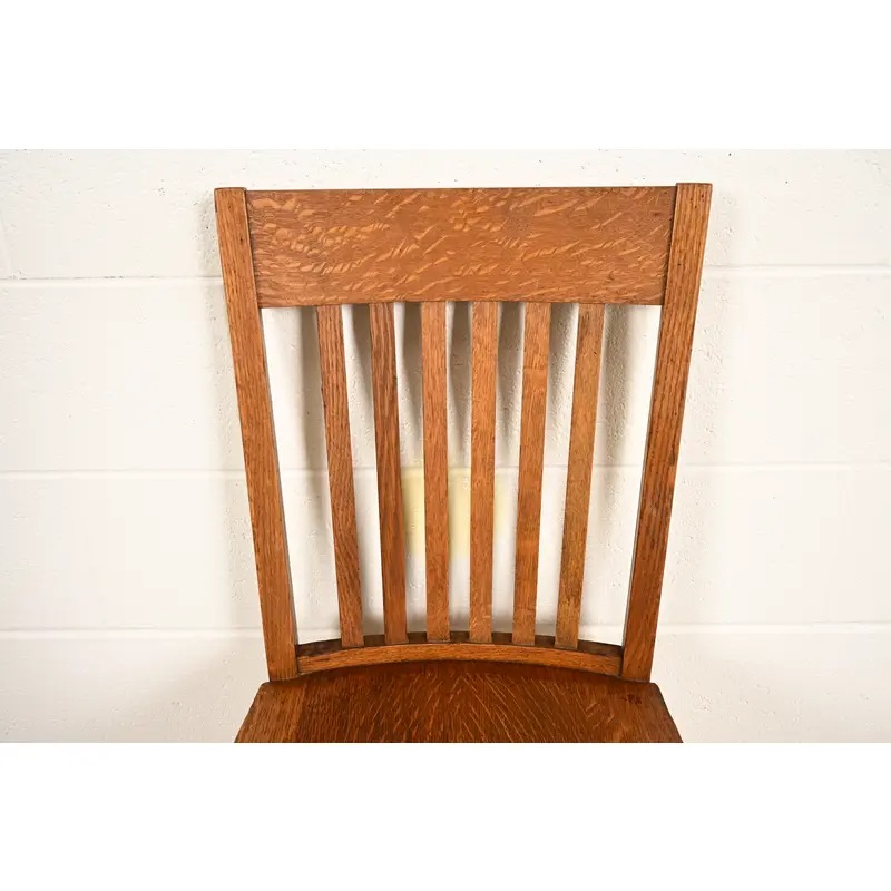 Limbert Style Antique Mission Oak Arts & Crafts Spindle Back Side Chairs or Dining Chairs, Pair - Image 7