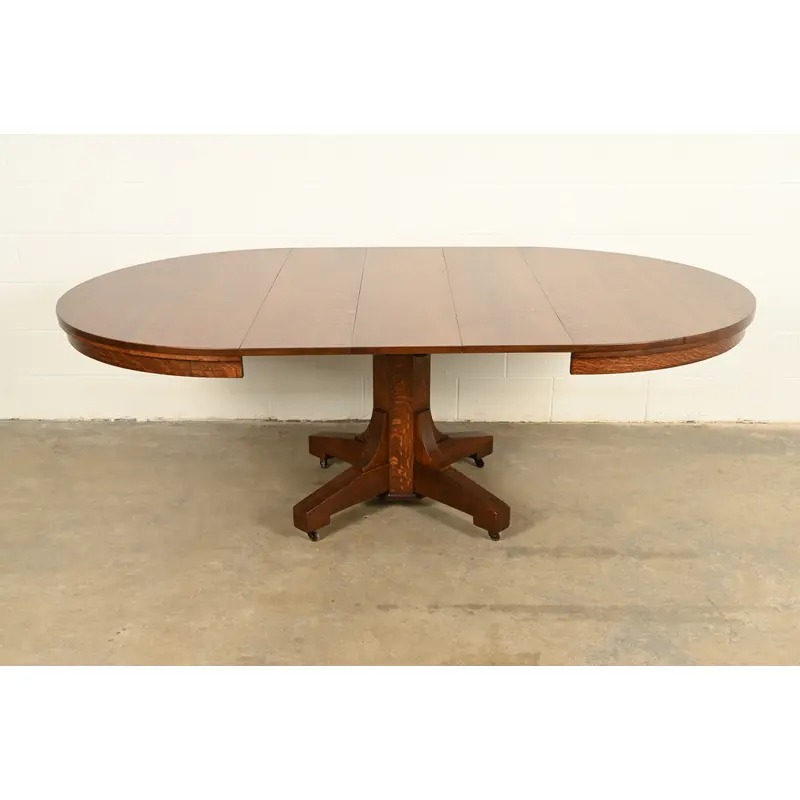 Stickley Brothers Style Antique Mission Oak Arts & Crafts Pedestal Extension Dining Table, Newly Refinished - Image 7