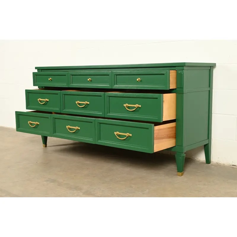 White Furniture French Regency Louis XVI Green Lacquered Dresser or Credenza, Newly Refinished - Image 7