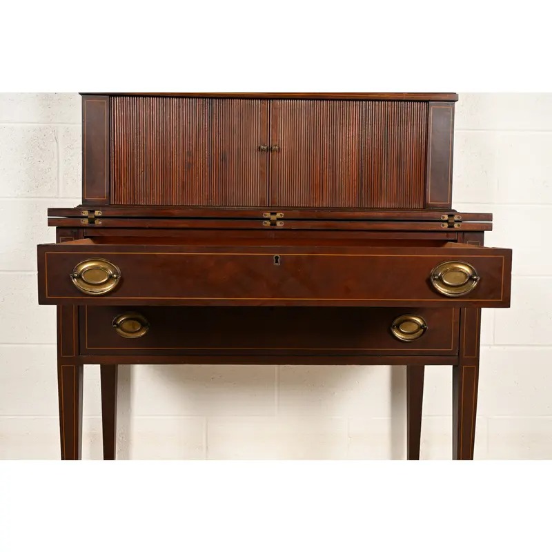 Baker Furniture Style Hepplewhite Mahogany Secretary Desk With Bookcase Hutch, Circa 1920s - Image 8