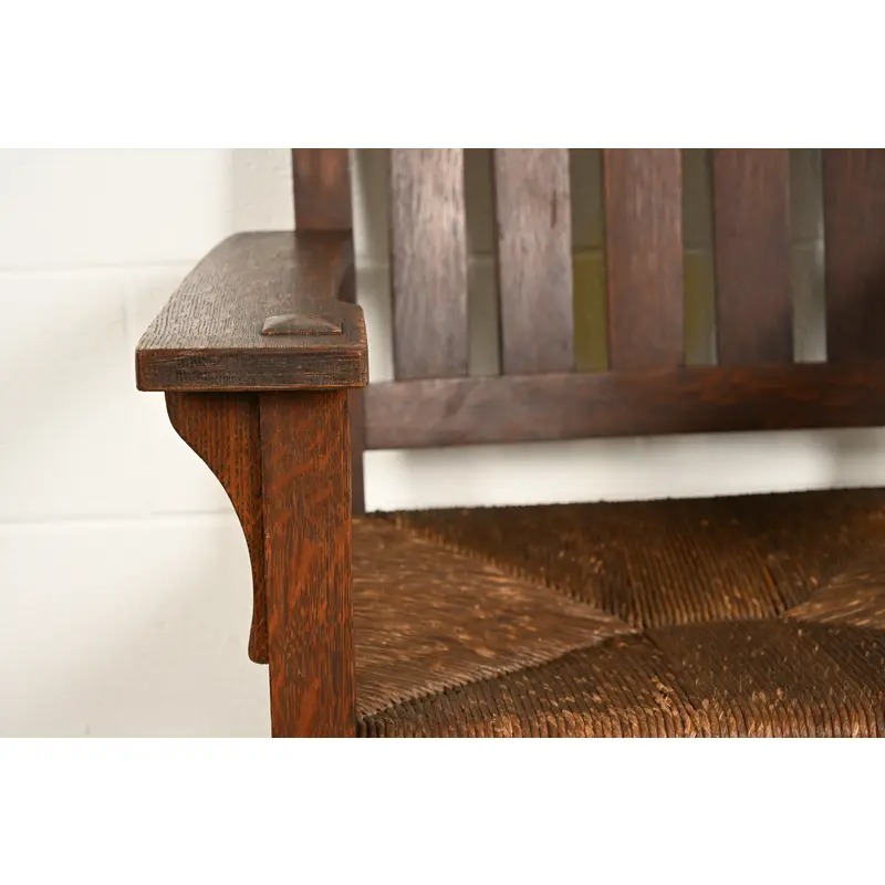 Gustav Stickley Antique Mission Oak Arts & Crafts Armchair With Rush Seat, Circa 1910 - Image 8