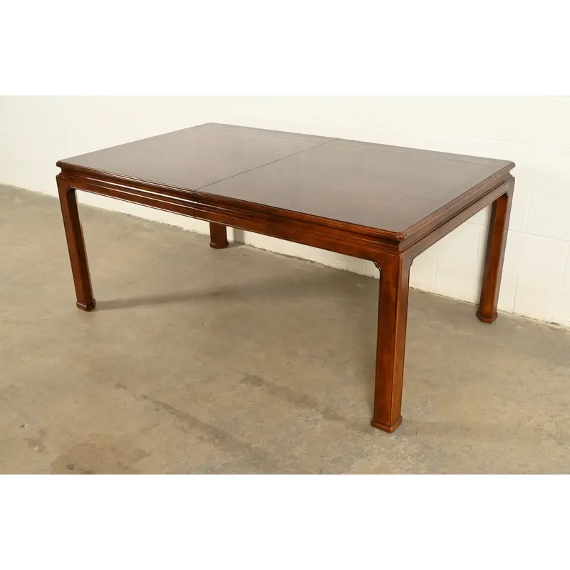 Henredon Mid-Century Hollywood Regency Mahogany and Burl Wood Extension Dining Table, Newly Refinished - Image 8