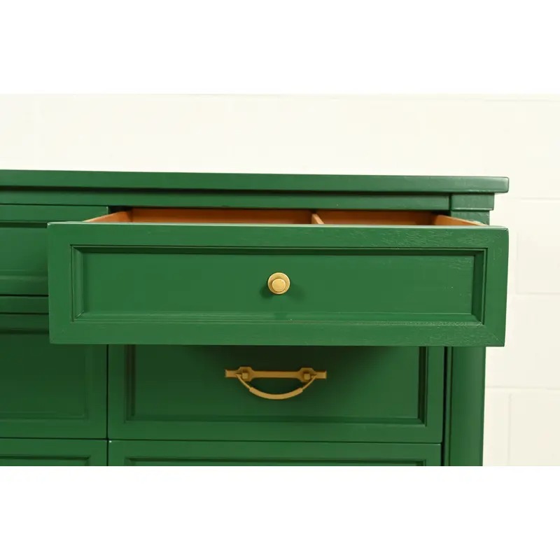 White Furniture French Regency Louis XVI Green Lacquered Dresser or Credenza, Newly Refinished - Image 8