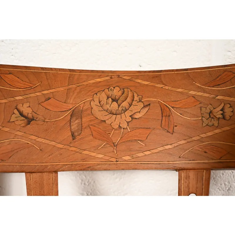 Antique Italian Regency Fruitwood Inlaid Marquetry Side Chairs or Dining Chairs, Pair - Image 9