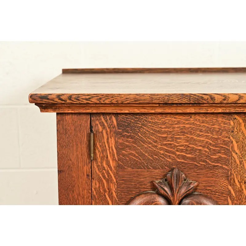 Antique Victorian Carved Tiger Oak Sideboard or Bar Cabinet, Circa 1890s - Image 9