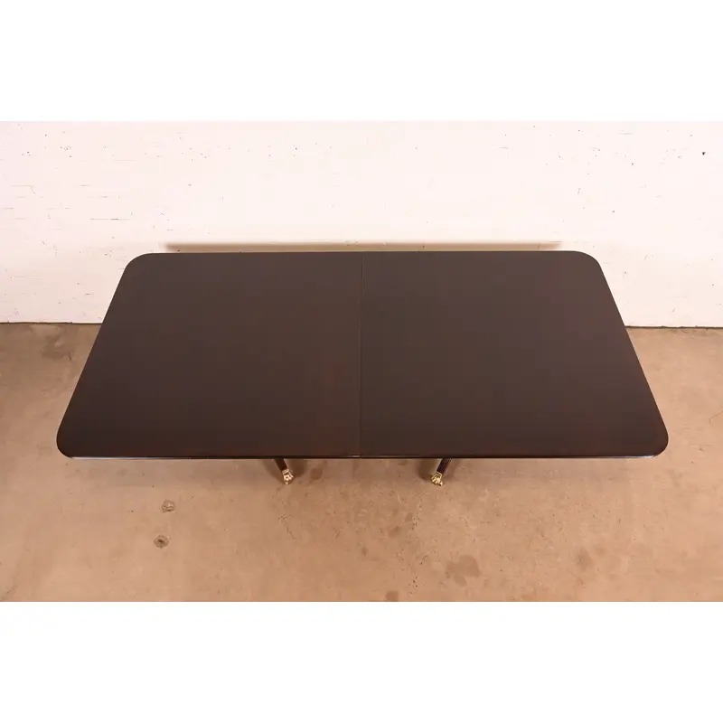 Baker Furniture Style Georgian Mahogany Double Pedestal Extension Dining Table, Newly Refinished - Image 9