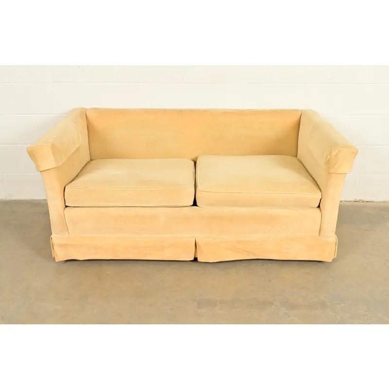 Baker Furniture Style Modern Mohair Velvet Tuxedo Sofa or Loveseat - Image 9
