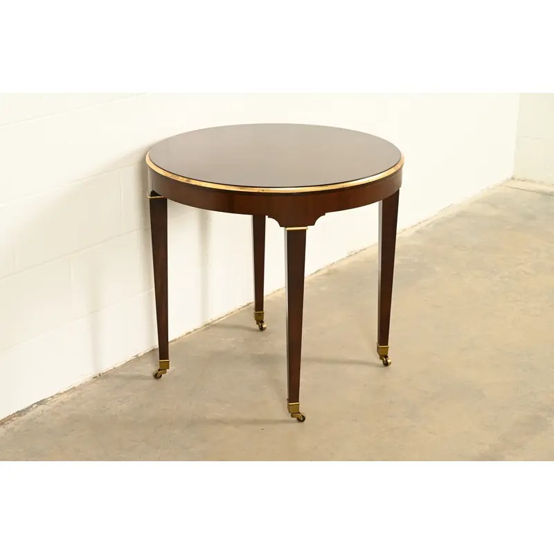 Barbara Barry Style Hollywood Regency Walnut and Parcel Gilt Tea Table or Occasional Side Table by Ethan Allen