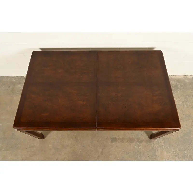 Henredon Mid-Century Hollywood Regency Mahogany and Burl Wood Extension Dining Table, Newly Refinished - Image 9