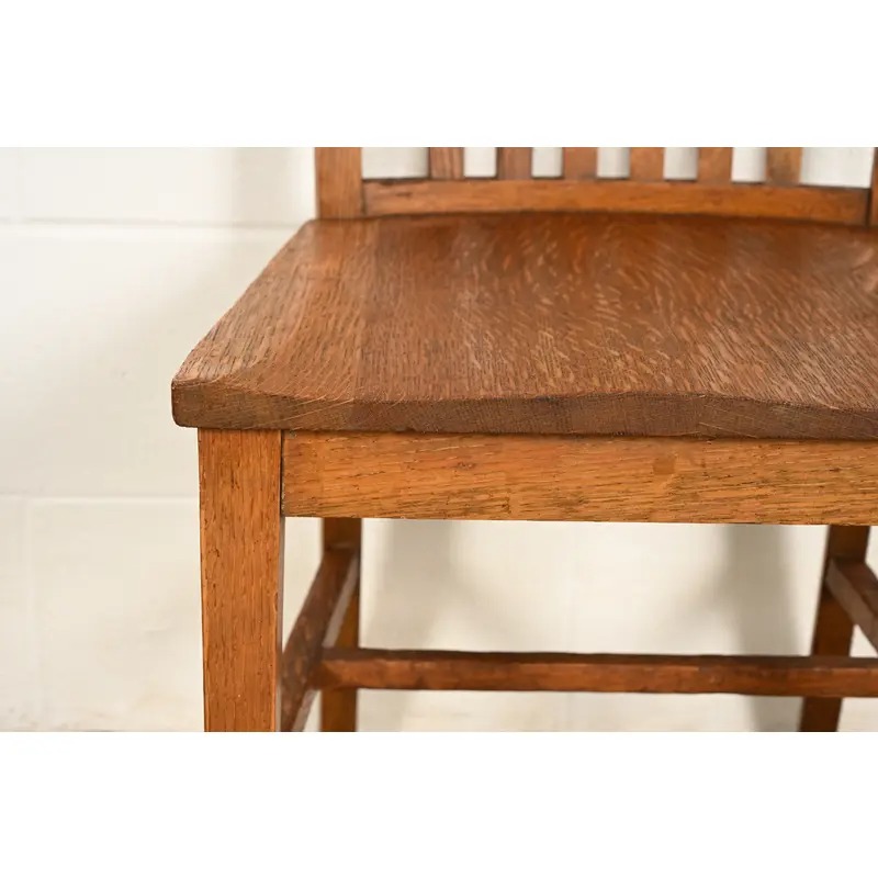 Limbert Style Antique Mission Oak Arts & Crafts Spindle Back Side Chairs or Dining Chairs, Pair - Image 9