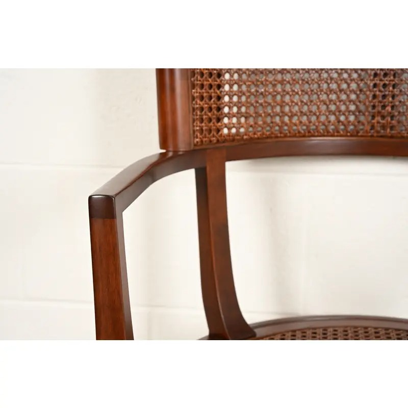 Michael Taylor for Baker Furniture Klismos Cherry Wood and Cane Armchair, Newly Refinished - Image 8