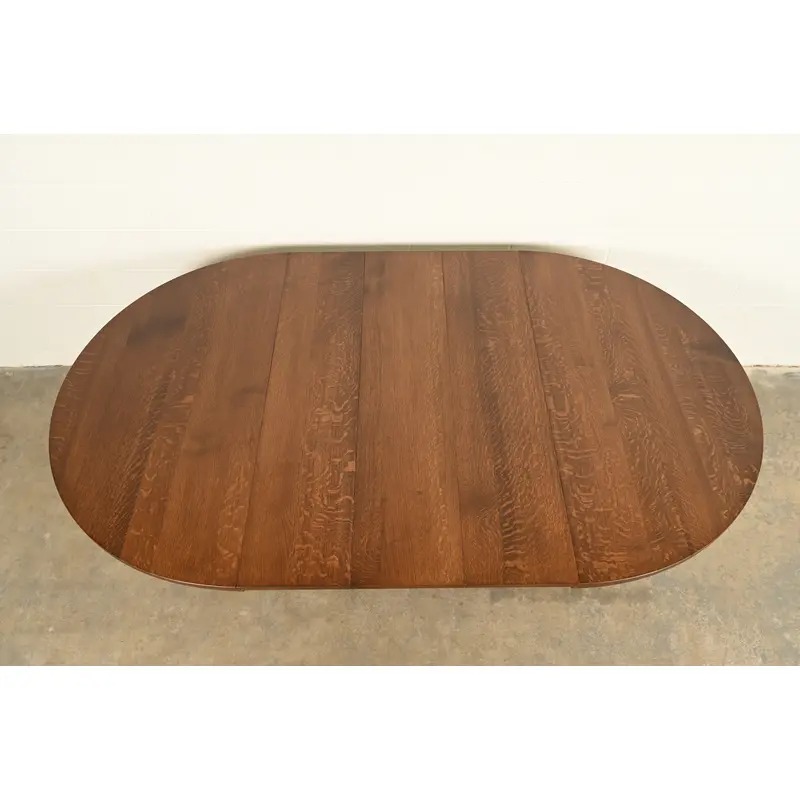 Stickley Brothers Style Antique Mission Oak Arts & Crafts Pedestal Extension Dining Table, Newly Refinished - Image 9