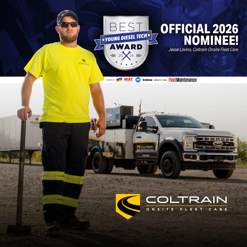 Jesse Lovins, 2026 Best Young Diesel Tech Award nominee, with his Coltrain service truck in Ohio