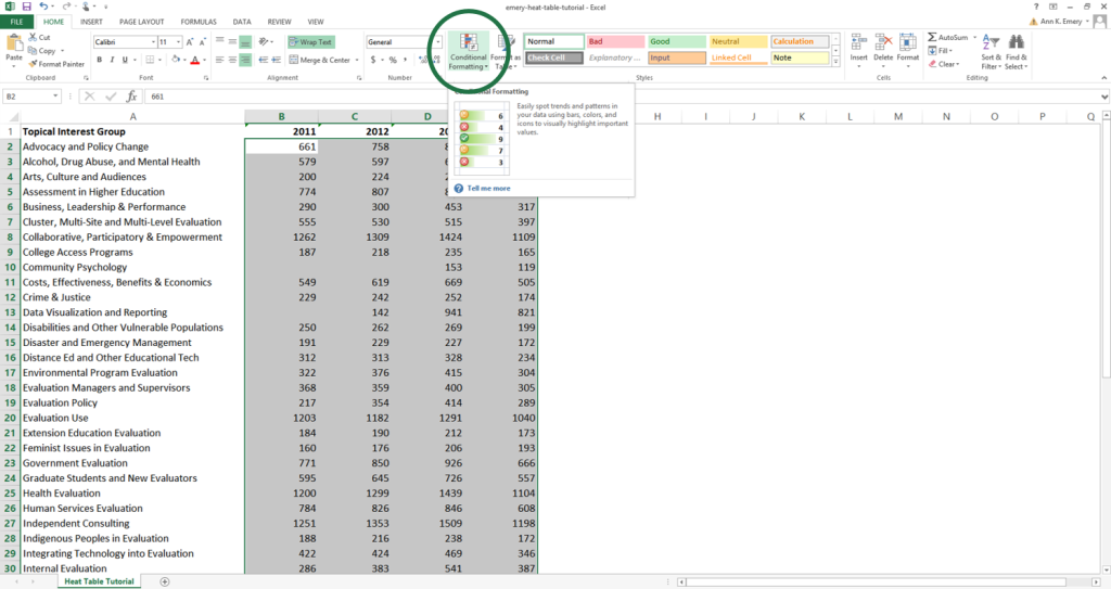 Heat Table Tutorial in Microsoft Excel by Ann K. Emery