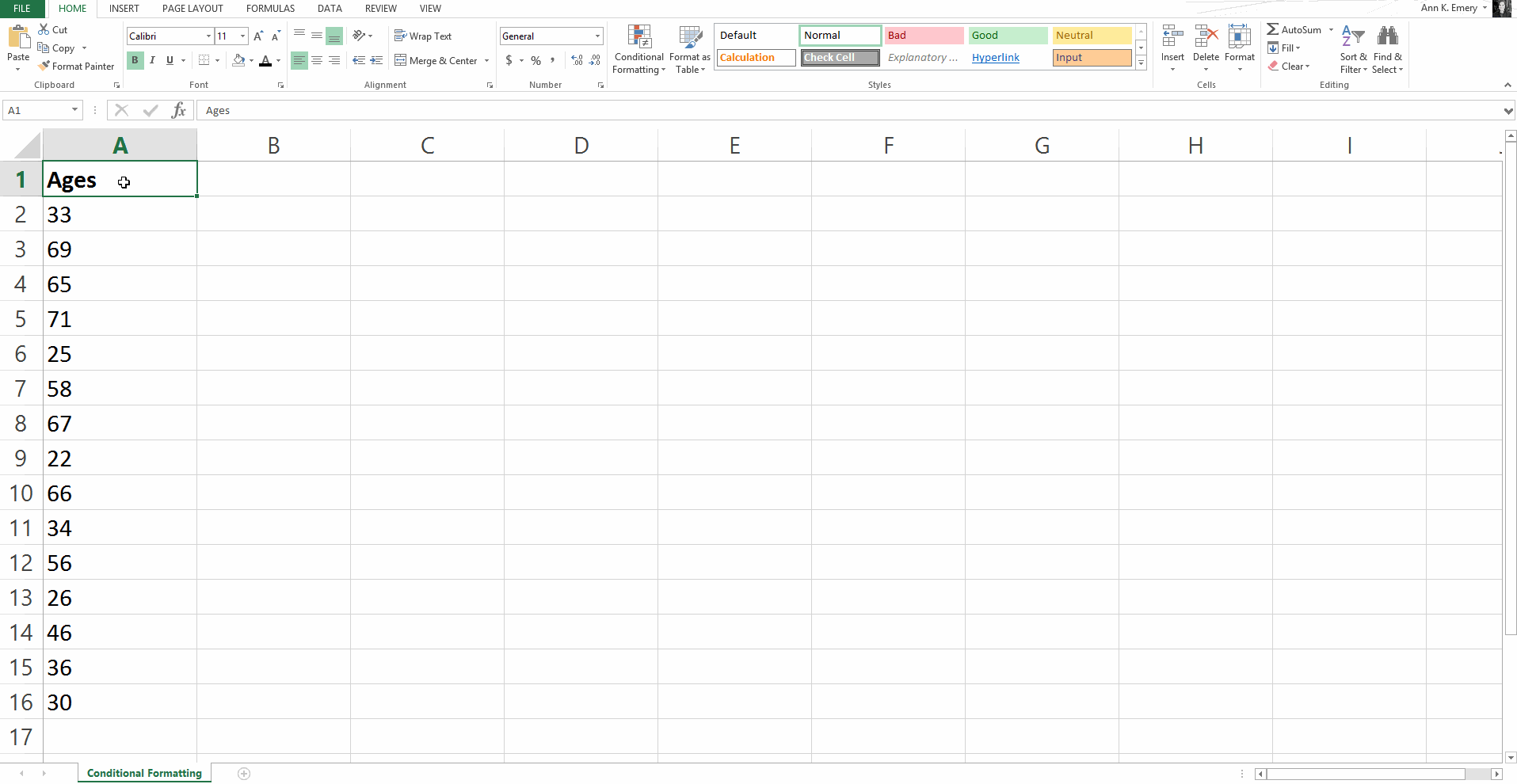 Ann K. Emery inserting miniature within-cell bar charts -- data bars -- using Microsoft Excel's conditional formatting features