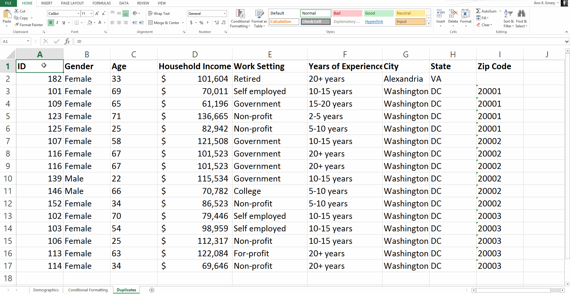 Ann K. Emery on using Excel's conditional formatting to check for duplicate numbers