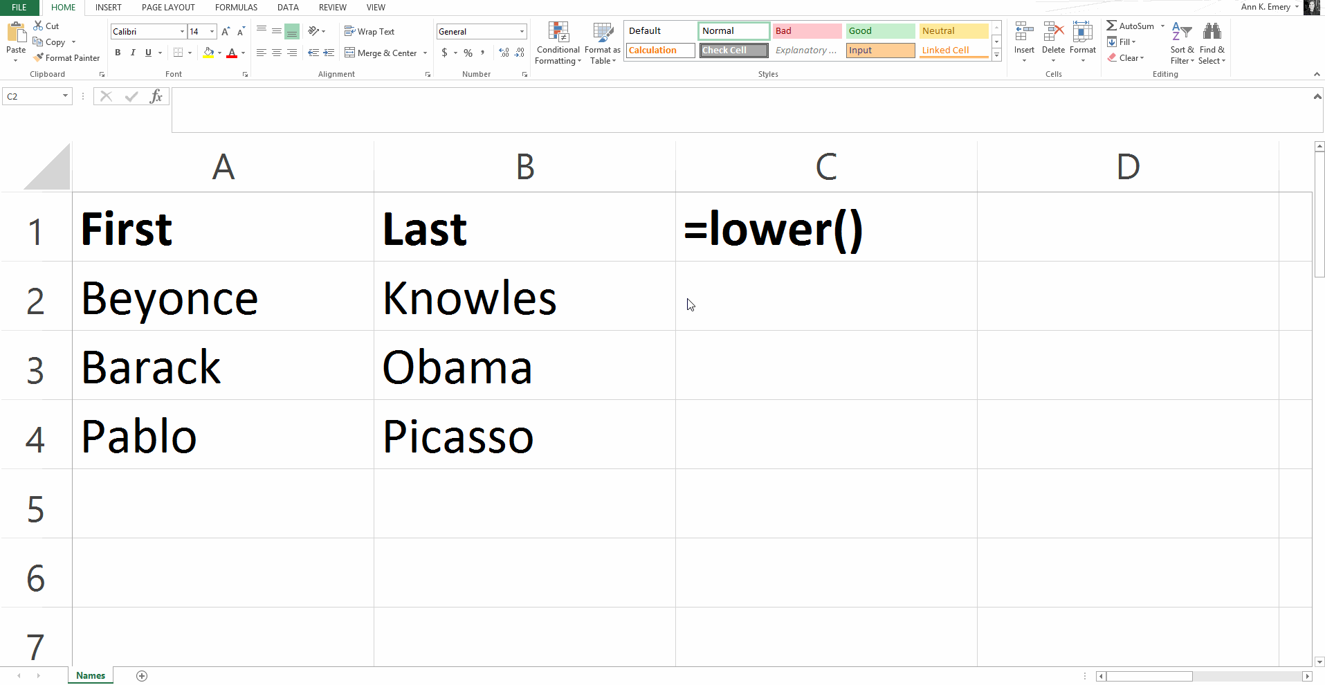 Ann K. Emery on switching all letters to lowercase in your spreadsheet