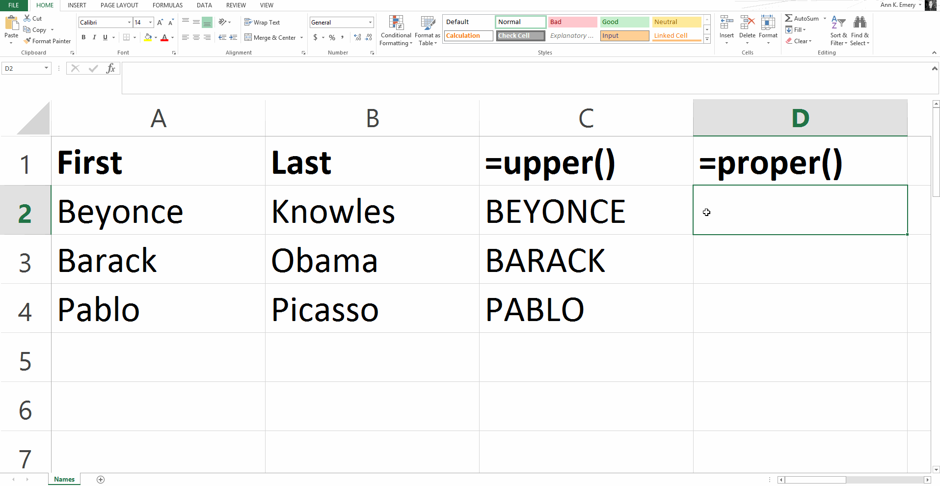 Ann K. Emery on capitalizing proper nouns in Excel
