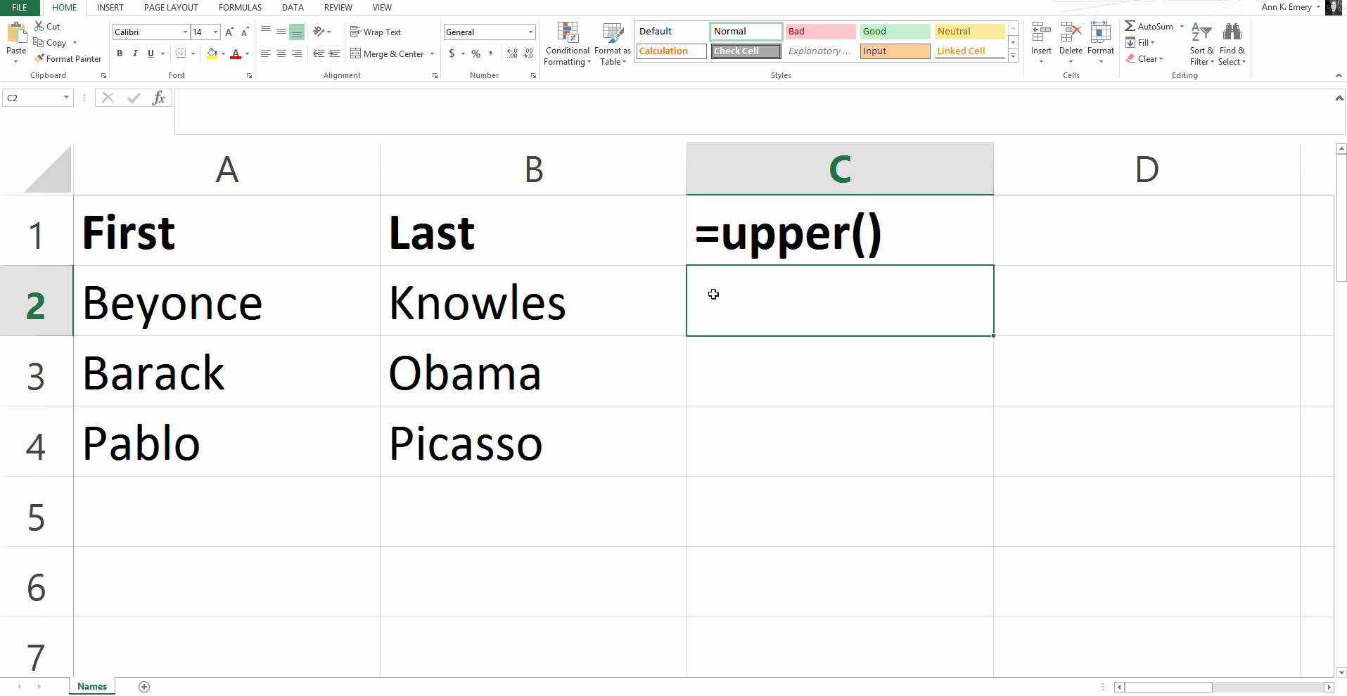Ann K. Emery on switching all letters to uppercase in your spreadsheet