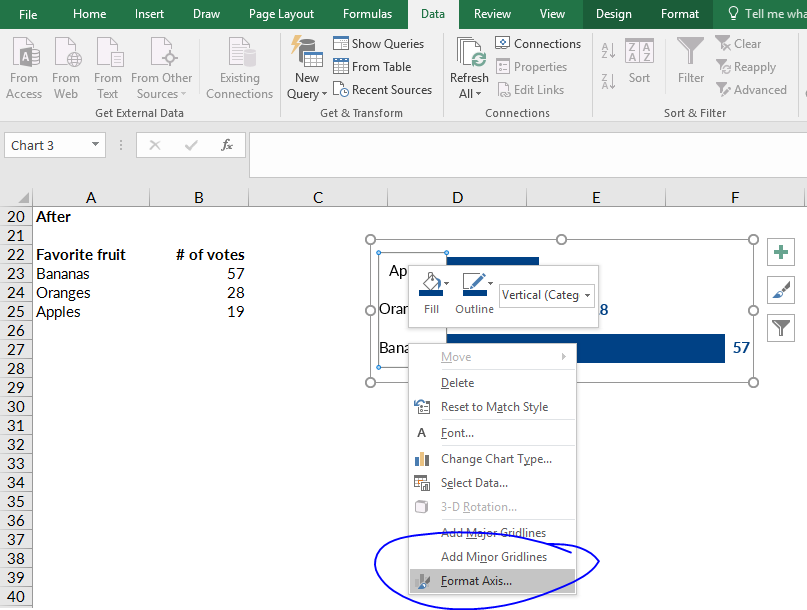 Select the option on the very bottom of the pop-up menu, which is called Format Axis.