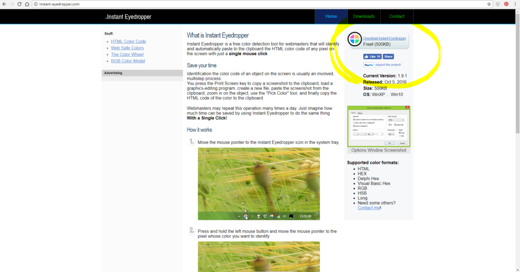 This is a screenshot from www.instant-eyedropper.com.
