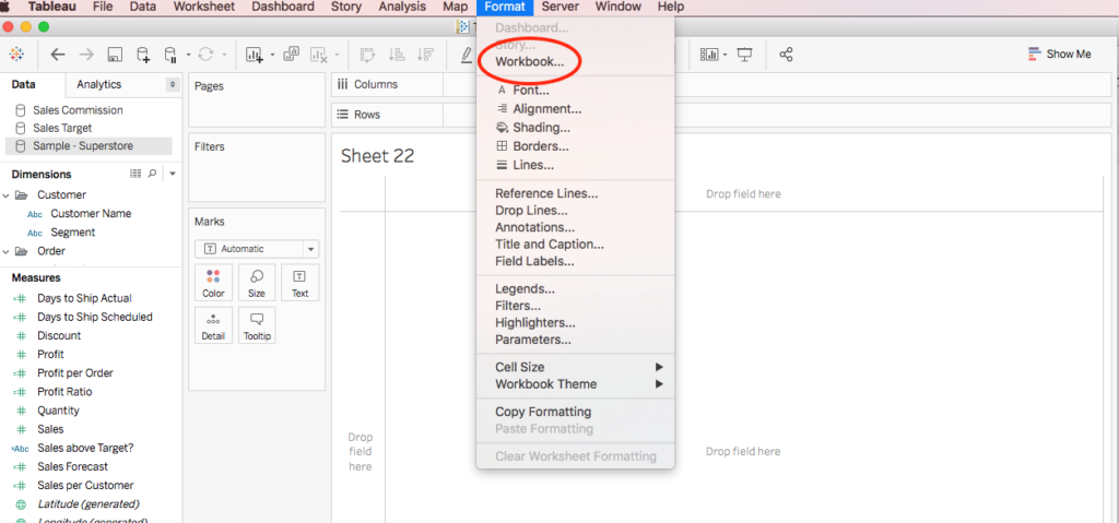 Whether you are using Tableau, Excel, or any other visualization tool, you will come across defaults. The problem with using something right out of the can is that it often does not speak directly to your audience. Your investment in a visualization speaks to your investment in conveying the story of your data. By now, you may know tips and tricks to de-clutter and minimize the amount of ‘out-of-the-box’ stuff in your Excel charts, but I want to share how to tackle the same problem in Tableau. It doesn’t take long to spot a Tableau visualization. Is that a bad thing? It depends (does that give anyone else grad school flashbacks?). Instead of being recognized for the font (Tableau Book) and colors that Tableau pumps out, have your Tableau visualizations recognized for their utility and story. I’m going to share how to customize your fonts and colors within Tableau. And, make your life a lot easier (i.e. not changing one component of the visualization at a time.). Repeat after me: “I am better than the defaults.” Let’s start with fonts, the easier change of the two. Instead of having to change your fonts as you go, you can change the entire workbook. If you enjoy clicking on every area of your chart and changing the fonts, go ahead… but, I bet you’d rather spend that time on something else. You will also miss one or two! This way the entire book is the same font. You can adjust sizing as needed! First, open your workbook. Go to Format in the top, right-hand corner and click Workbook.