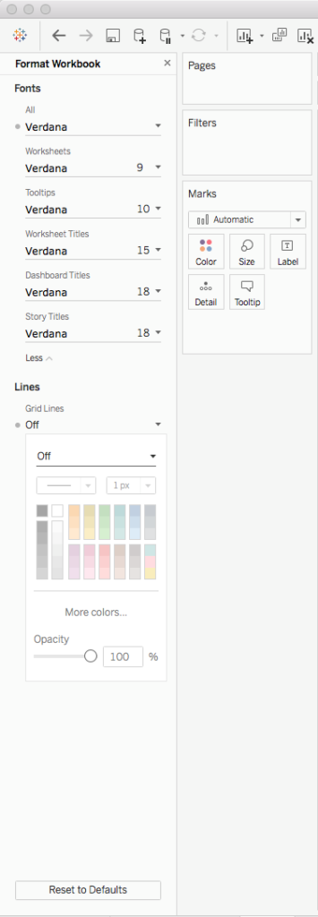On the right-hand side, you’ll have a formatting pane, which includes fonts, colors, and lines. Choose your font (I suggest a nice sans serif), and you’re ready to rumble!