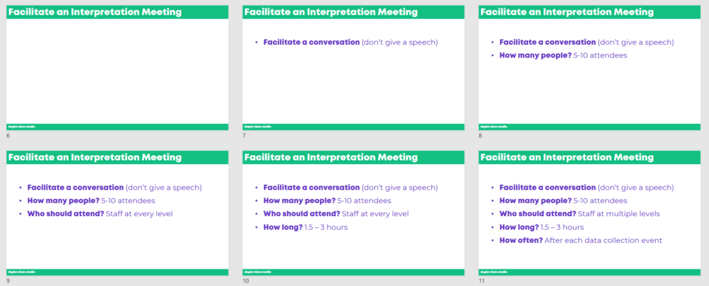 You can achieve the storyboarding appearance by creating separate slides for each bullet point.