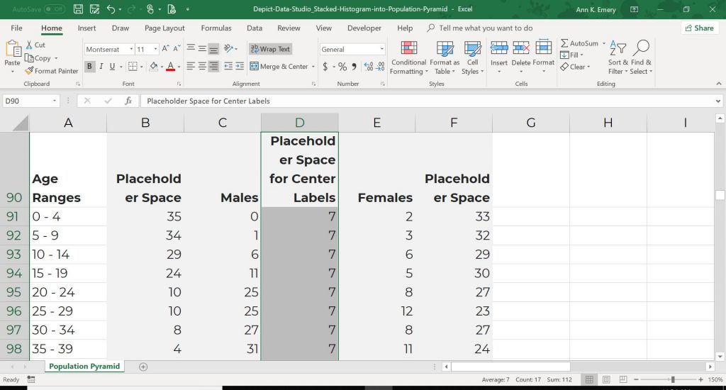 Then, add a third placeholder space down the center. You’re going to have to guess on which numbers to type into that column. 