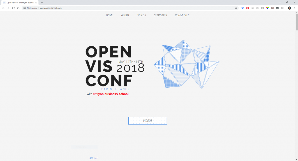 A screenshot of the OpenVis website with information about the 2018 conference.