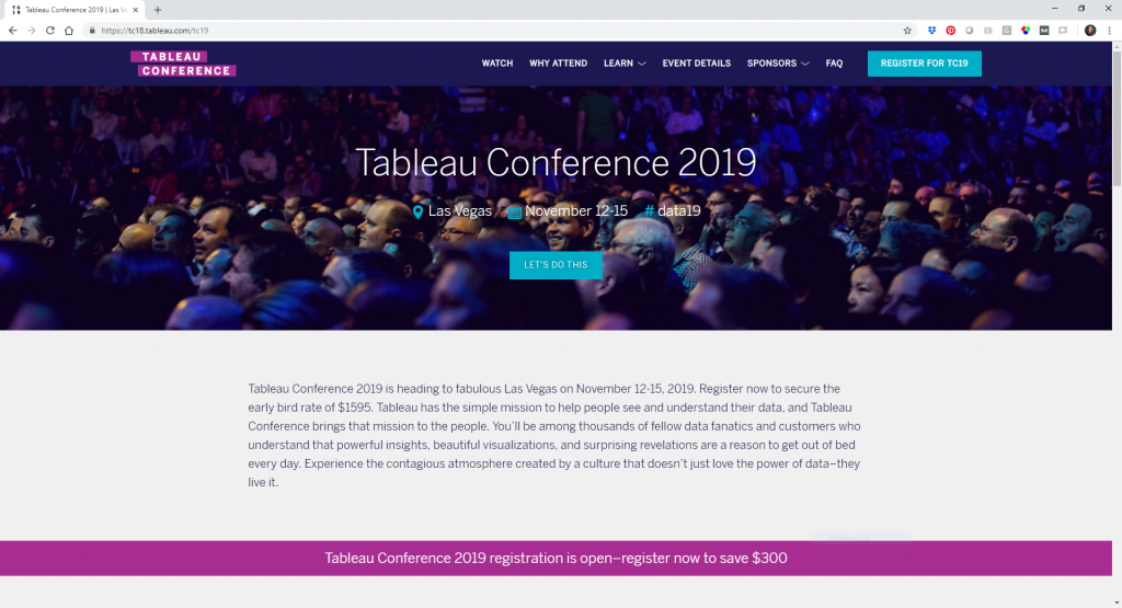 Tableau's 2019 conference website