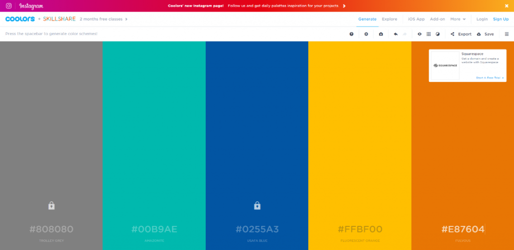 This photo shows the EASL color scheme in COOLORS.