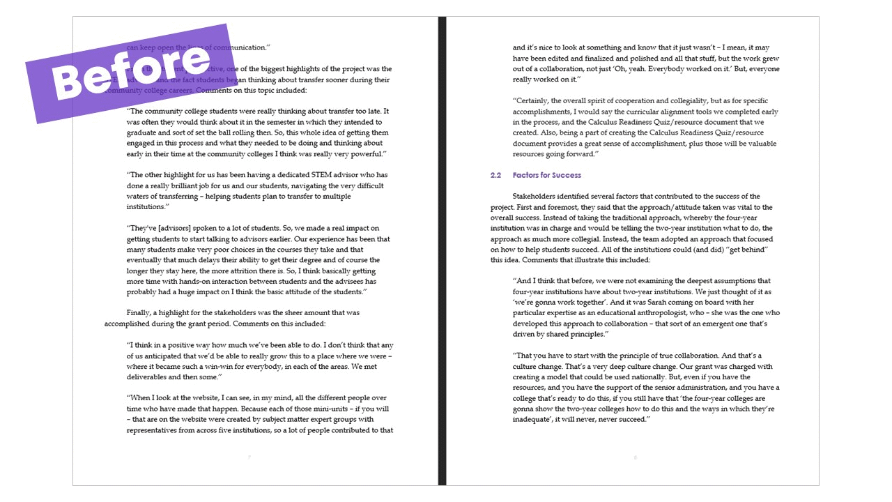 This looping GIF image shows Kathy Dowell's before/after data visualization progress.