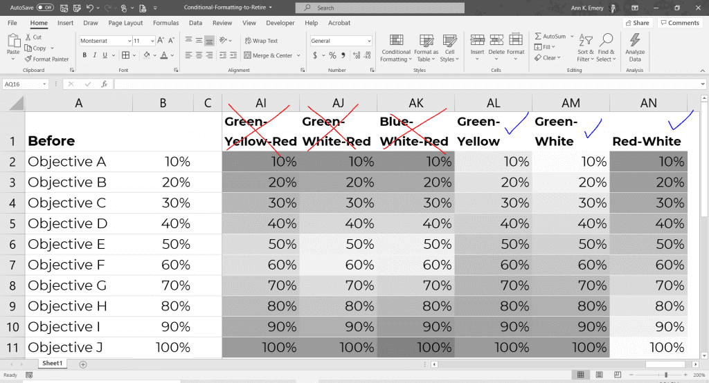 I did a quick grayscale test on these color scales to show you what they'd look like. Do you see how the first three are worthless? The fourth one is okay and the last two are easiest to read.