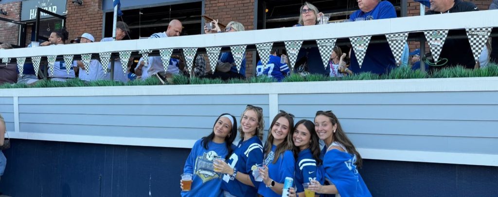 Colts fans on the patio outside The Hangar on gameday