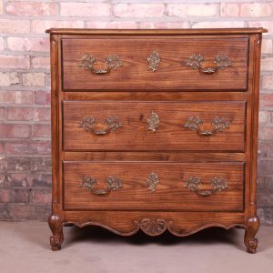 Baker Furniture French Provincial Louis XV Oak and Burl Wood Chest of Drawers or Commode