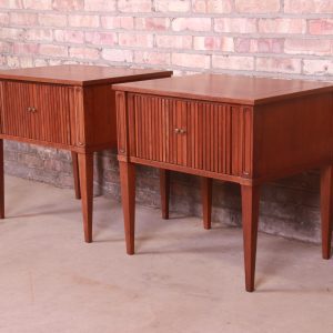 Baker Furniture French Regency Louis XVI Tambour Door Nightstands, Newly Refinished