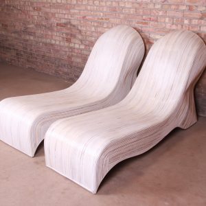Betty Cobonpue Sculptural Split Reed Rattan Chaise Lounges, Pair