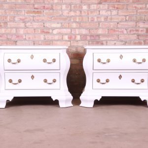 Century Furniture White Lacquered Bombe Form Bedside Chests, Newly Refinished