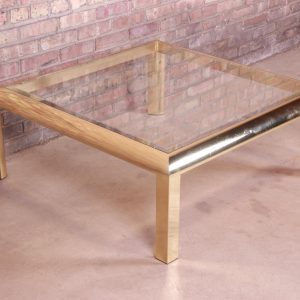 Design Institute of America Modern Hollywood Regency Brass & Glass Cocktail Table, 1984
