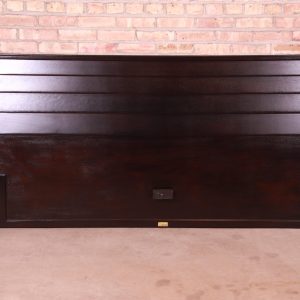 Edward Wormley for Dunbar Ebonized Mahogany Louvered Front King Size Headboard, Newly Refinished