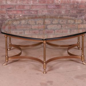Labarge Hollywood Regency Brass and Glass Hooved Feet Cocktail Table, Circa 1960s