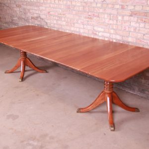 Stickley Georgian Cherry Wood Double Pedestal Extension Dining Table, Newly Refinished